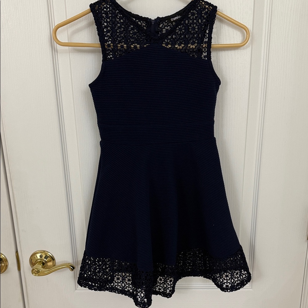 Zunie Navy Blue Lace Kids Dress